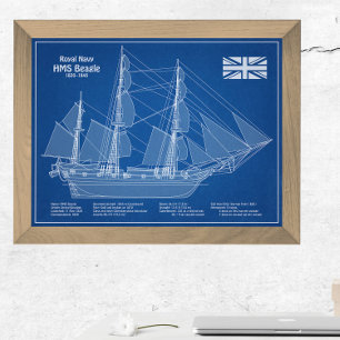 HMS Beagle Tall Ship - Ship Blueprint ABD Photo Print