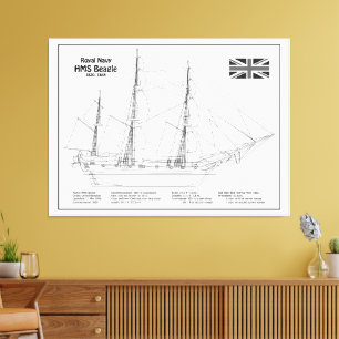 HMS Beagle Tall Ship - Ship Blueprint BD Canvas Print