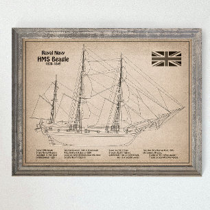 HMS Beagle Tall Ship - Ship Blueprint SD Poster