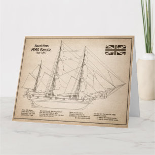 HMS Beagle Tall Ship - Ship Blueprint SD Thank You Card