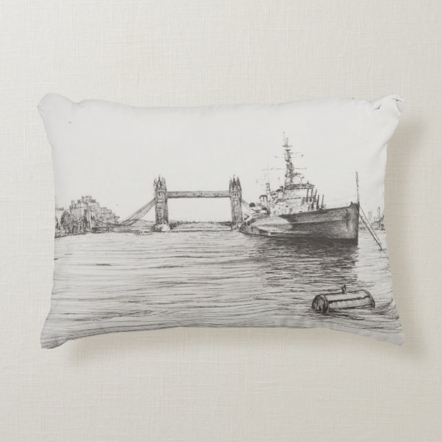 HMS Belfast on the river Thames London.2006 Decorative Pillow (Front)
