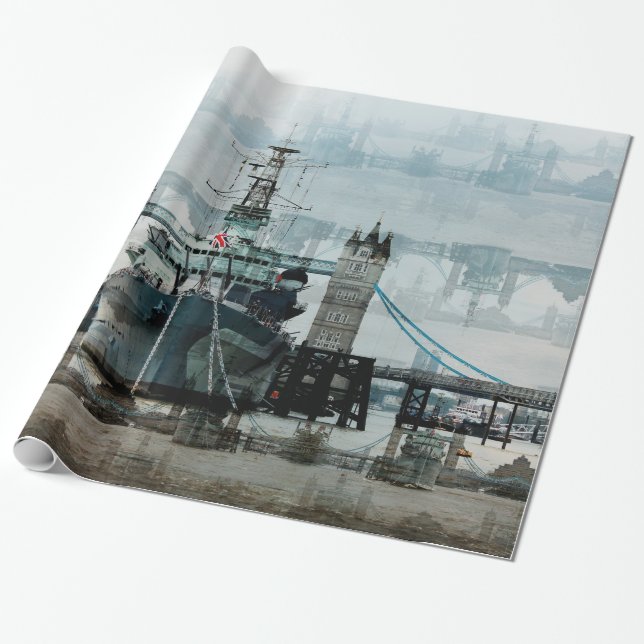 HMS Belfast On The Thames, London England Wrapping Paper (Unrolled)