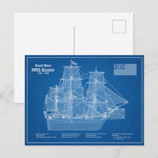 HMS Bounty - Ship Blueprint Plans ABD Postcard (Front/Back)