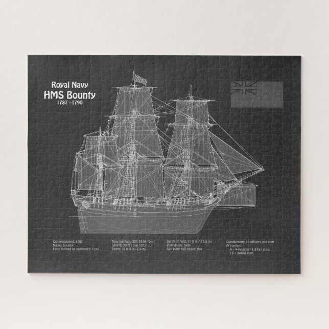 HMS Bounty - Ship Blueprint Plans PD Jigsaw Puzzle (Horizontal)