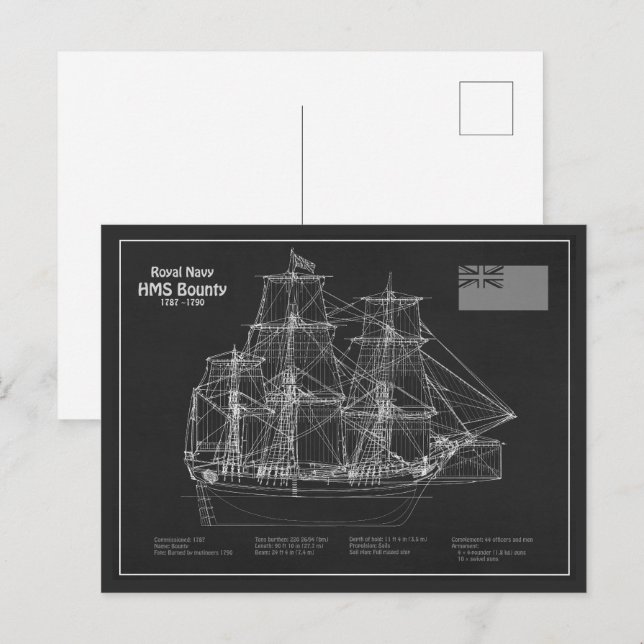 HMS Bounty - Ship Blueprint Plans PD Postcard (Front/Back)