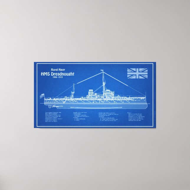 HMS Dreadnought - Ship Blueprint ABD Canvas Print (Front)