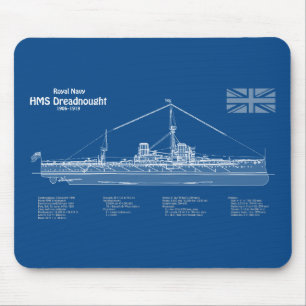 HMS Dreadnought - Ship Blueprint ABD Mouse Pad