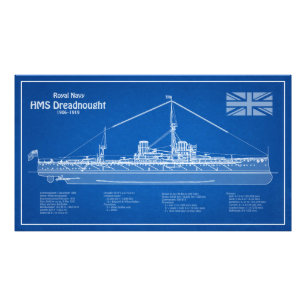 HMS Dreadnought - Ship Blueprint ABD Photo Print