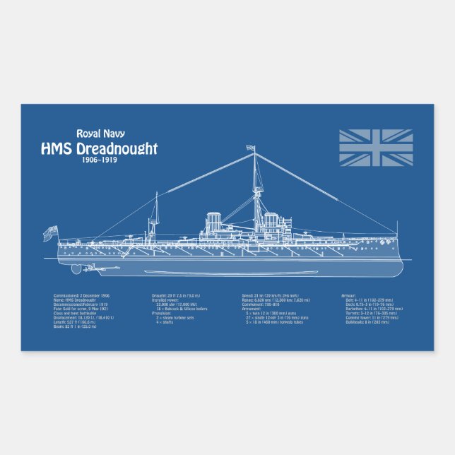 HMS Dreadnought - Ship Blueprint ABD Sticker (Front)