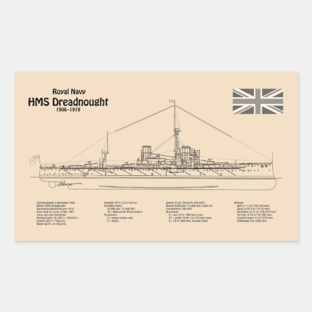 HMS Dreadnought - Ship Blueprint SD Sticker (Front)
