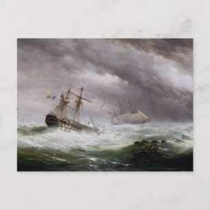 HMS Endymion rescuing a French two-decker vintage Postcard