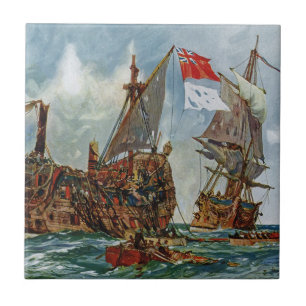 HMS Nottingham and battleship Mars 1703 Tile