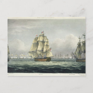 HMS Victory sailing for the French line flanked by Postcard