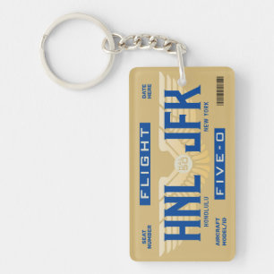 HNL to JFK Flight 5-0 Boarding Pass Keychain