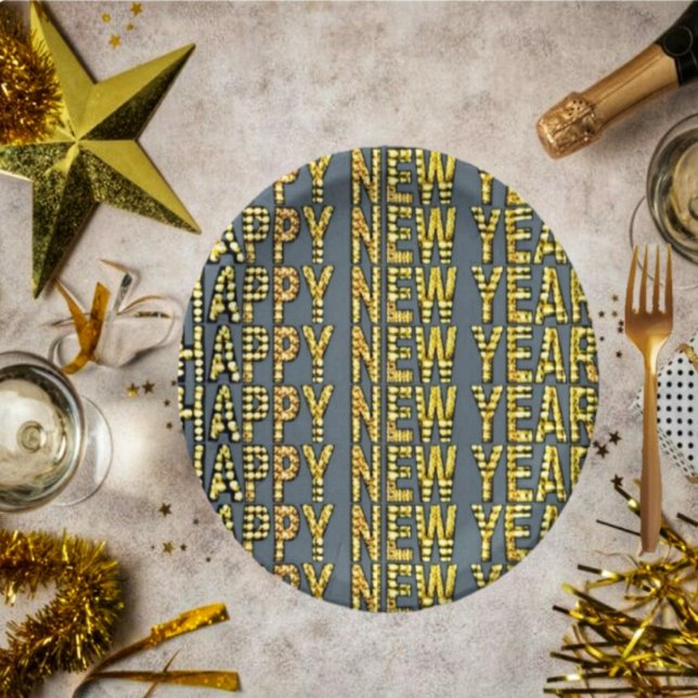 HNY-Yellow-Gld Paper Plate (These fancy paper plates, gives such a festive look, to your New Year's dining table!)
