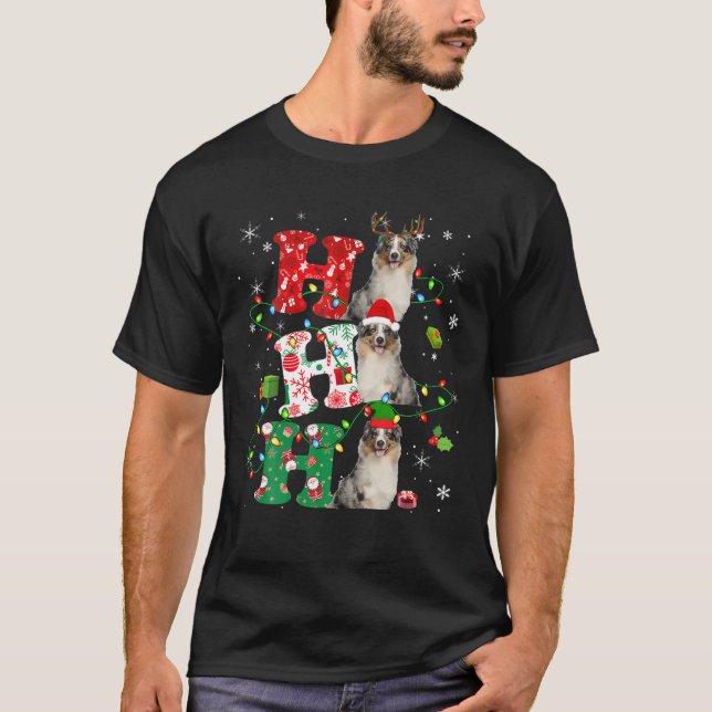 Ho3 Christmas Lights Santa Elf Reindeer Australian T-Shirt (Front)