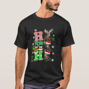 Ho3 Christmas Lights Santa Elf Reindeer Doberman L T-Shirt