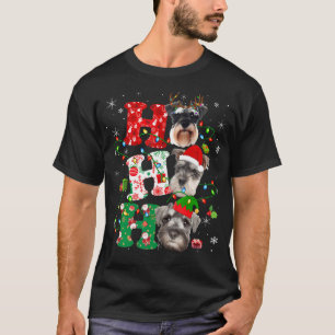 Ho3 Christmas Lights Santa Elf Reindeer Schnauzer T-Shirt