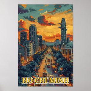 Ho Chi Minh City Vietnam Vintage Art Illustration Poster