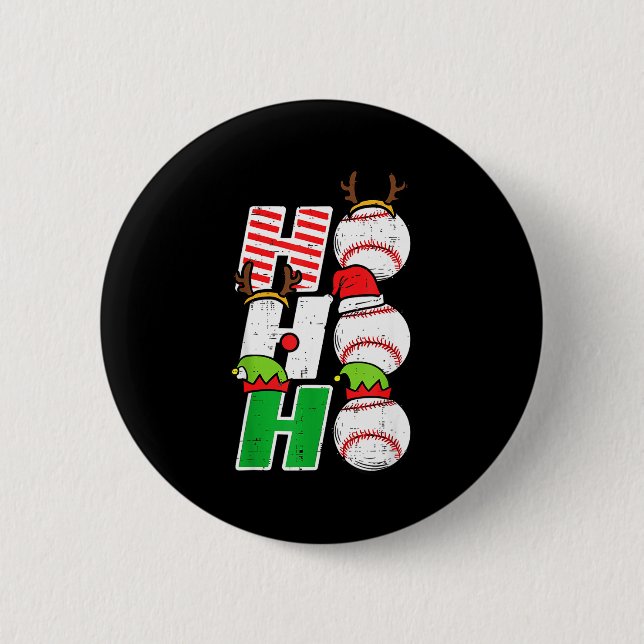 Ho Ho Baseball Elf Candy Cane Funny Christmas Srt  2 Inch Round Button (Front)