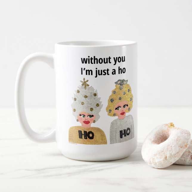 Ho Ho Christmas Ladies Mug - Gold and Silver (With Donut)