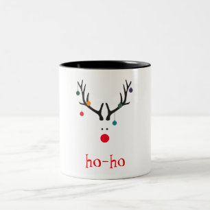 Ho ho funny cute minimalist Rudolph reindeer Two-Tone Coffee Mug