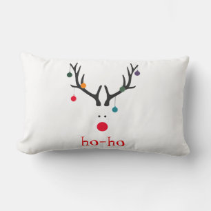 Ho ho funny cute modern Santa Claus reindeer white Lumbar Pillow