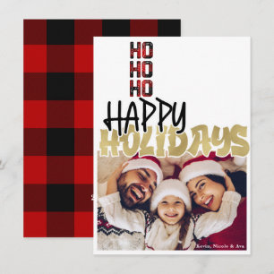 HO HO Grunge Holiday Gold Christmas Carte photo