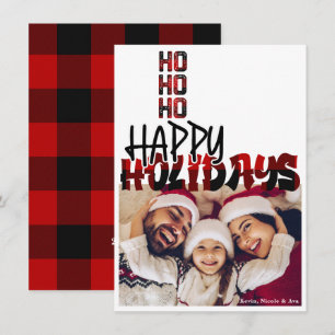 HO HO Grunge Plaid - Carte photo de Noël