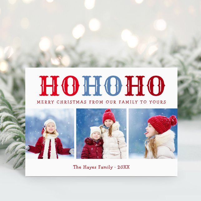 Ho Ho Ho | 3 Photo Collage Editable Colours Folded Holiday Card (Creator Uploaded)