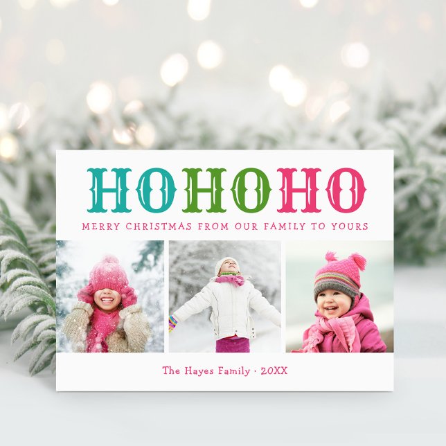 Ho Ho Ho | 3 Photo Collage Editable Colours Folded Holiday Card (Creator Uploaded)