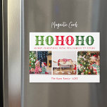Ho Ho Ho | 3 Photo Collage Magnetic Holiday Card<br><div class="desc">Affordable custom magnetic holiday photo cards with a simple template for customization. This cute festive design features bold HO HO HO typography in festive red and green colours. The greeting below reads "Merry Christmas from our family to yours". Personalize it with 3 family photos, your names and the year. Reverse...</div>
