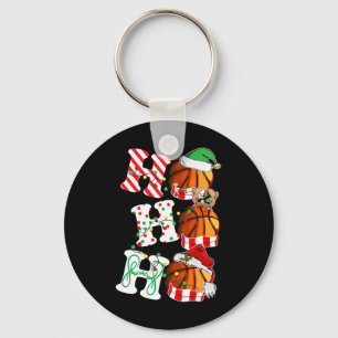 Ho Ho Ho Basketball Lights Santa Hat reindeer ELF Keychain