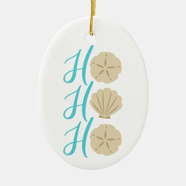 Ho Ho Ho Beach Christmas Sand Dollar and Shell Ceramic Ornament (Front)