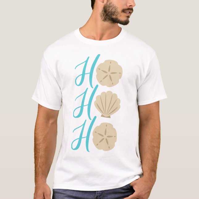 Ho Ho Ho Beach Christmas Sand Dollar and Shell T-Shirt (Front)