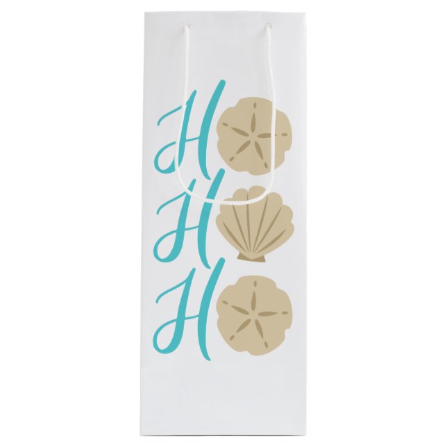 Ho Ho Ho Beach Christmas Sand Dollar and Shell Wine Gift Bag (Front)