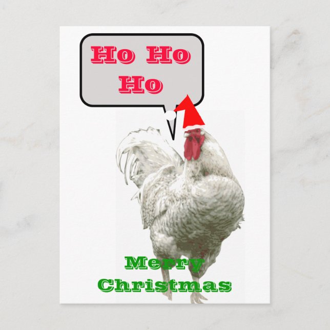 Ho Ho Ho Big Merry Christmas Rooster Postcard (Front)