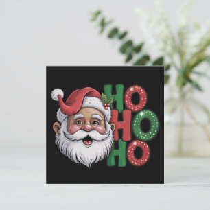 Ho Ho Ho Black Santa Retro Vintage Glitter Fun Holiday Card