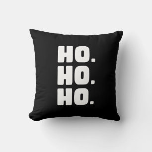 HO. HO. HO. Black & White With Buffalo Plaid Back Throw Pillow