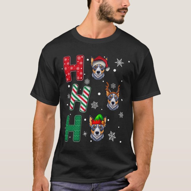 Ho Ho Ho Blue Heeler Dog Matching Christmas Santa  T-Shirt (Front)