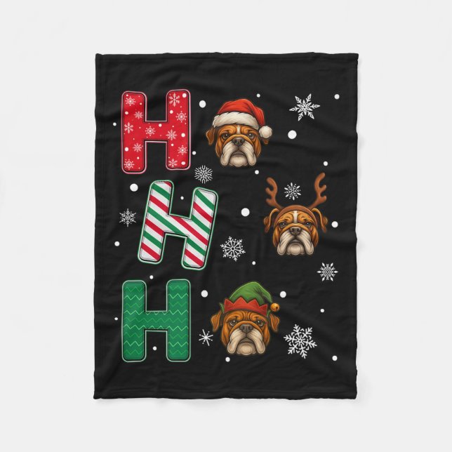 Ho Ho Ho Bulldog Dog Lover Matching Christmas Sant Fleece Blanket (Front)
