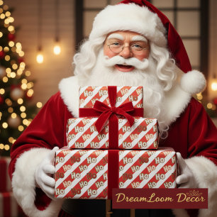 Ho Ho Ho Candy Cane Stripes Festive Christmas Wrapping Paper