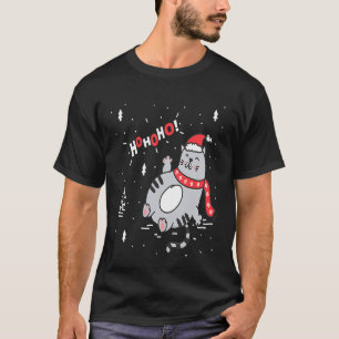 Ho Ho Ho Cat Santa Cat with Santa Hat Xmas T-Shirt
