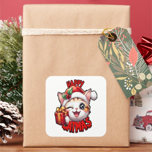 Ho Ho Ho Characters Festive Lettering Square Sticker (Holiday)