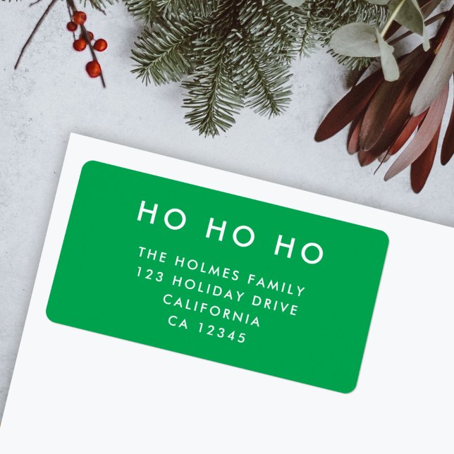Ho Ho Ho | Christmas Bright Green Return Address Label (Modern bright green “Ho Ho Ho” return address label by Guava for your festive mail)