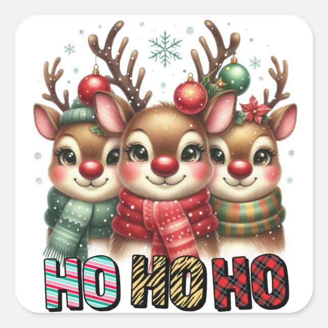 Ho Ho Ho Christmas Card Square Sticker (Front)