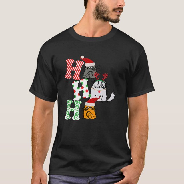 Ho Ho Ho Christmas Cat Lover Santa Claus Hat Xmas  T-Shirt (Front)