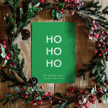 Ho Ho Ho | Christmas Cheer Bright Green Simple Holiday Card<br><div class="desc">Simple,  stylish "Ho Ho Ho" flat holiday card in green with a modern minimalist typography in white which can be easily personalized with your own greeting,  family name & year for a trendy festive season!</div>