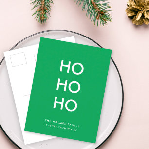 Ho Ho Ho   Christmas Cheer Bright Green Simple Holiday Postcard