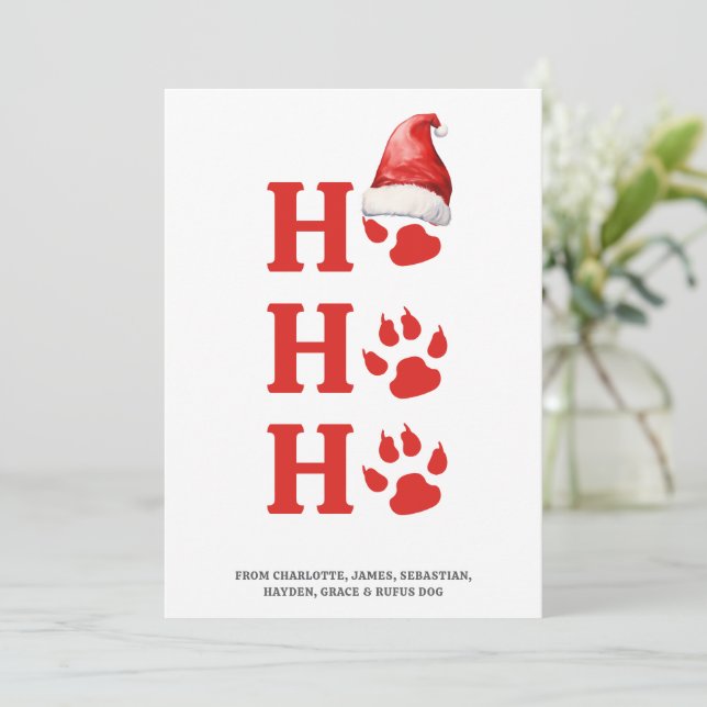Ho Ho Ho Christmas Dog Paw Personalized Holiday Card (Standing Front)